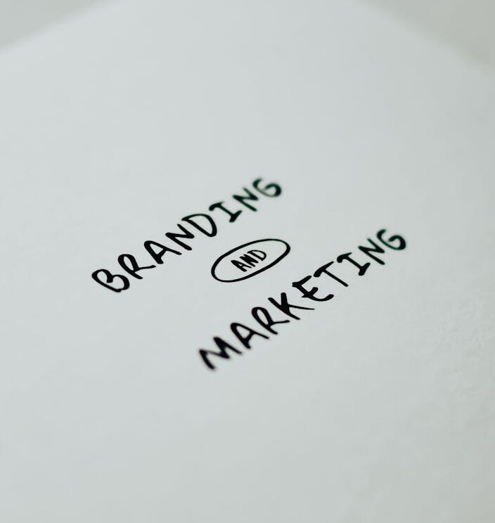 Minimalistic design showcasing 'branding and marketing' text for business strategy visuals.